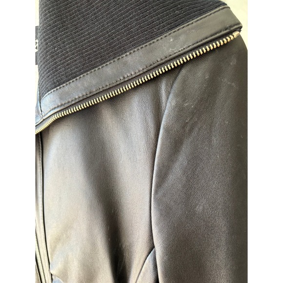 Y2K Guess Black Leather Moto Jacket Ribbed Collar Double Zip - Medium - Picture 5 of 9